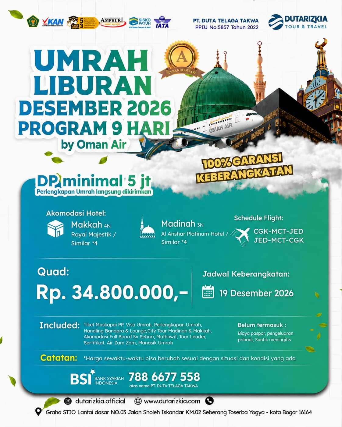 Brosur UMRAH LIBURAN DESEMBER 2026 PROGRAM 9 HARI BY OMAN AIR