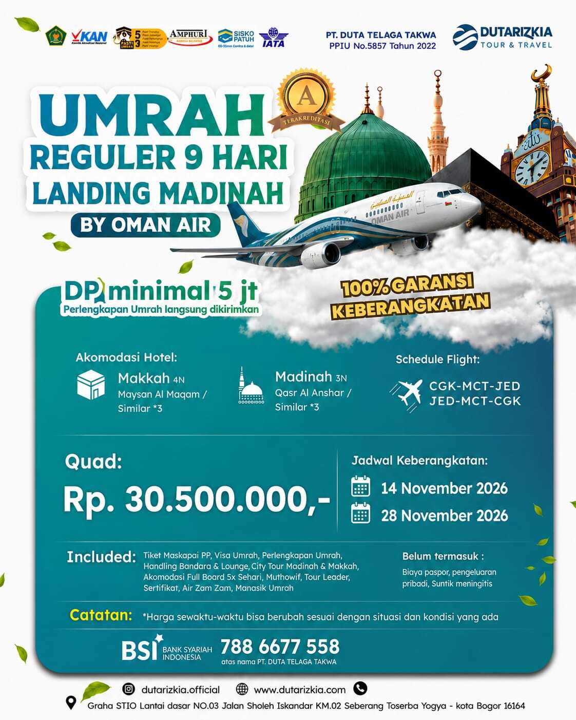 Brosur UMRAH REGULER 9 HARI LANDING MADINAH BY OMAN AIR