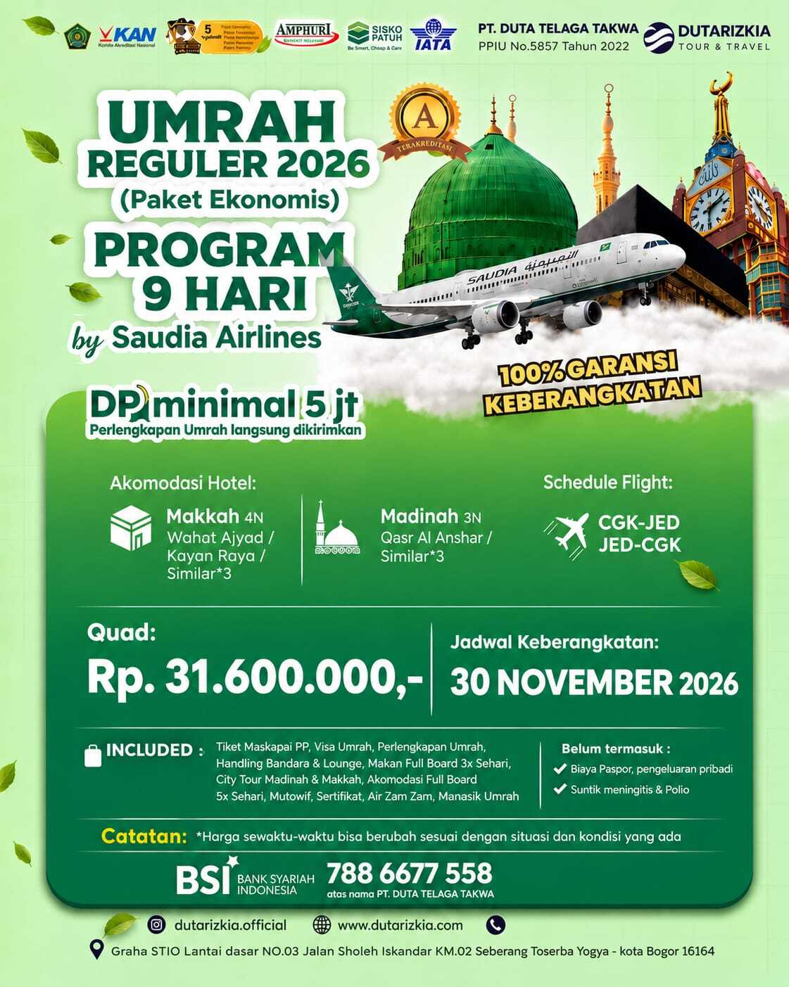 Brosur UMRAH REGULER 9 HARI PAKET EKONOMIS BY SAUDIA AIRLINES